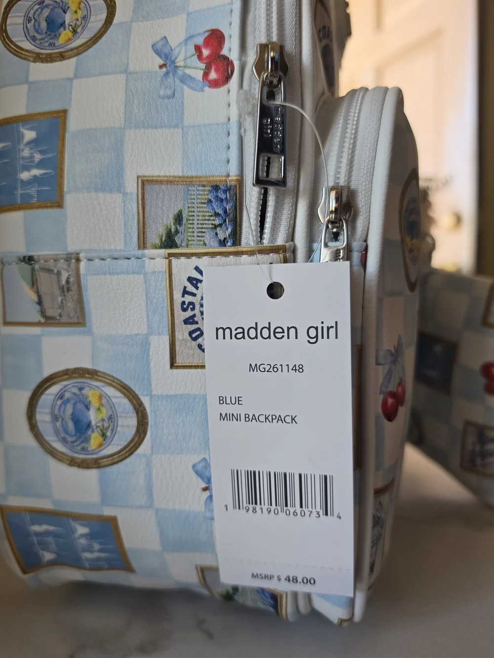 Madden Girl Coastal Breeze Mini Backpack & Coin Pouch Set Blue Gingham - NWT